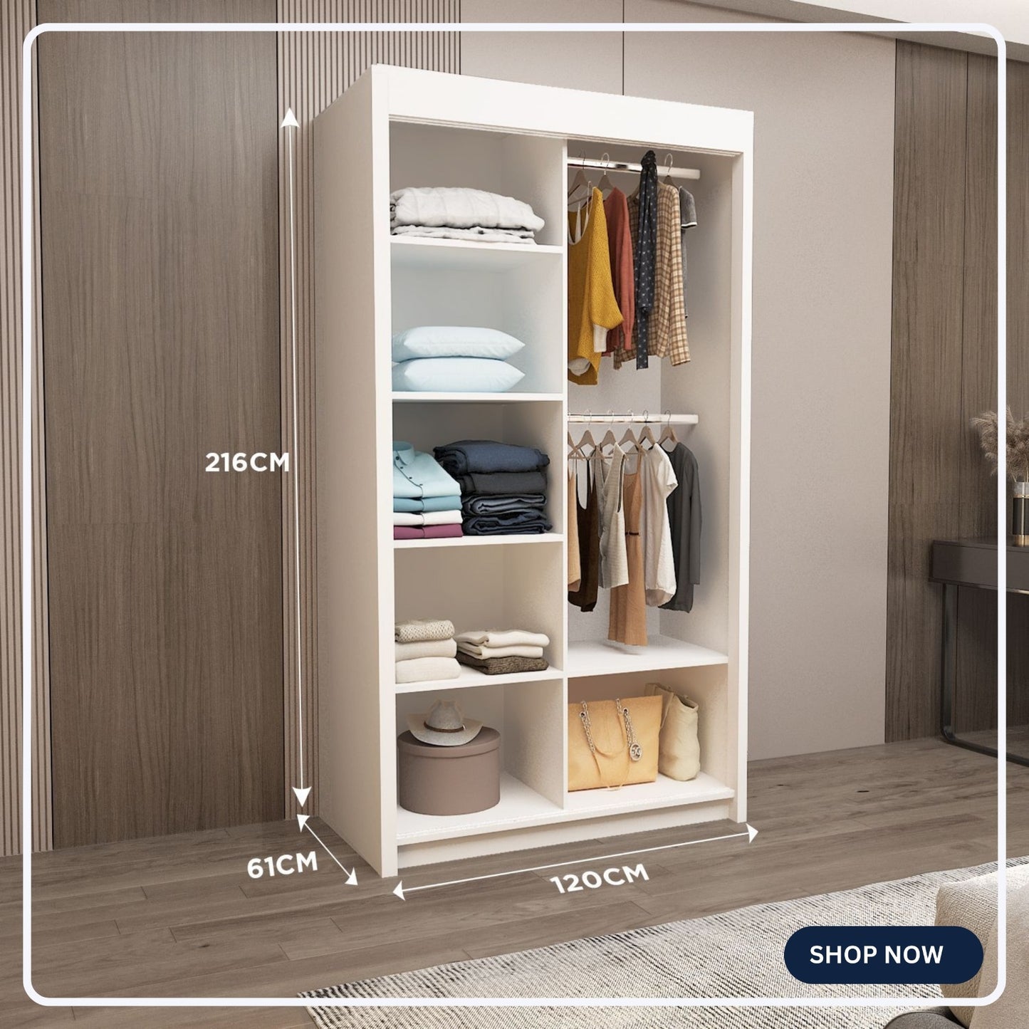 Lyon 120cm Sliding Door Wardrobe