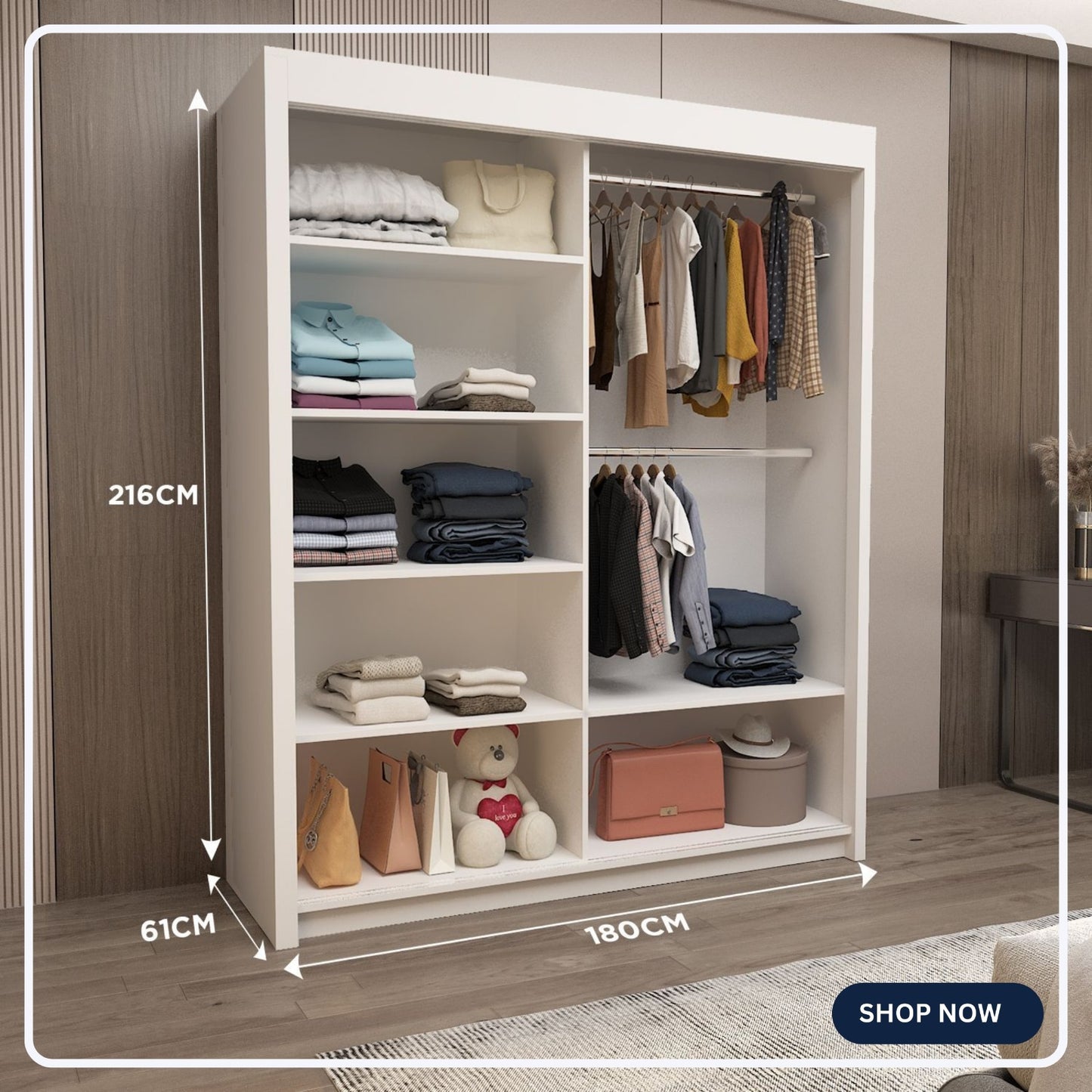 Lyon 180cm Center Mirror Sliding Door Wardrobe.