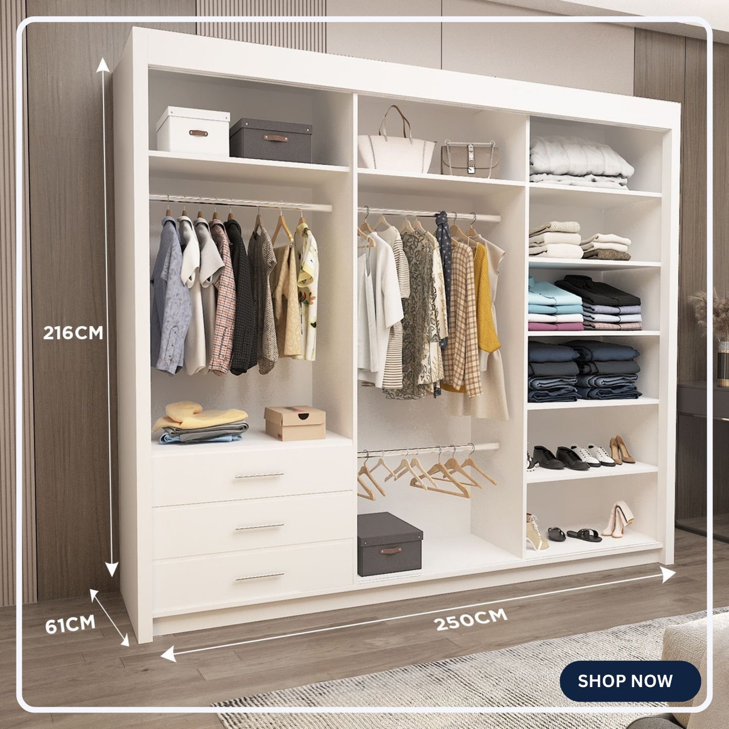 Lyon 250cm Sliding Door Wardrobe