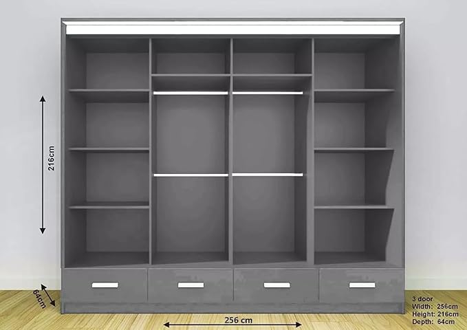 Florence 256cm High Gloss Wardrobe