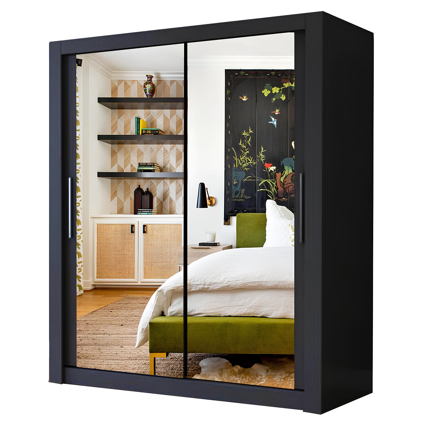 Milan 180cm Center Mirror Sliding Door Wardrobe.