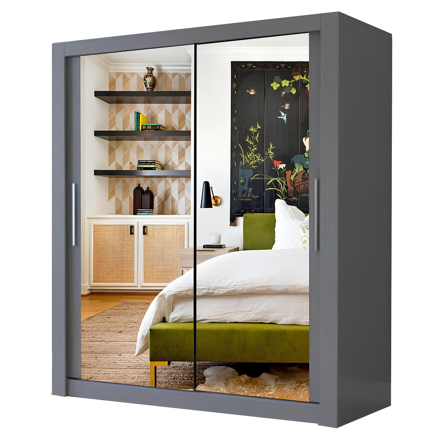 Milan 180cm Center Mirror Sliding Door Wardrobe.