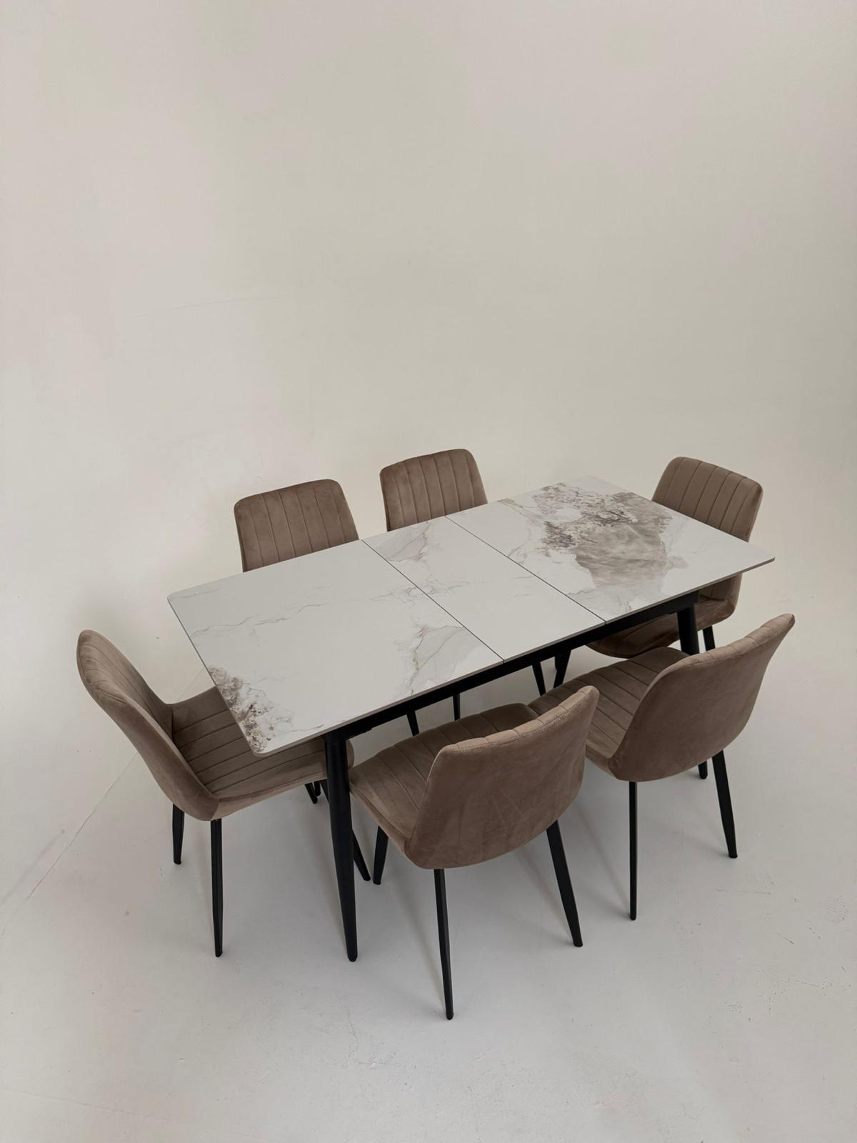 Modern Ceramic Dining Table Set with 6 Chairs