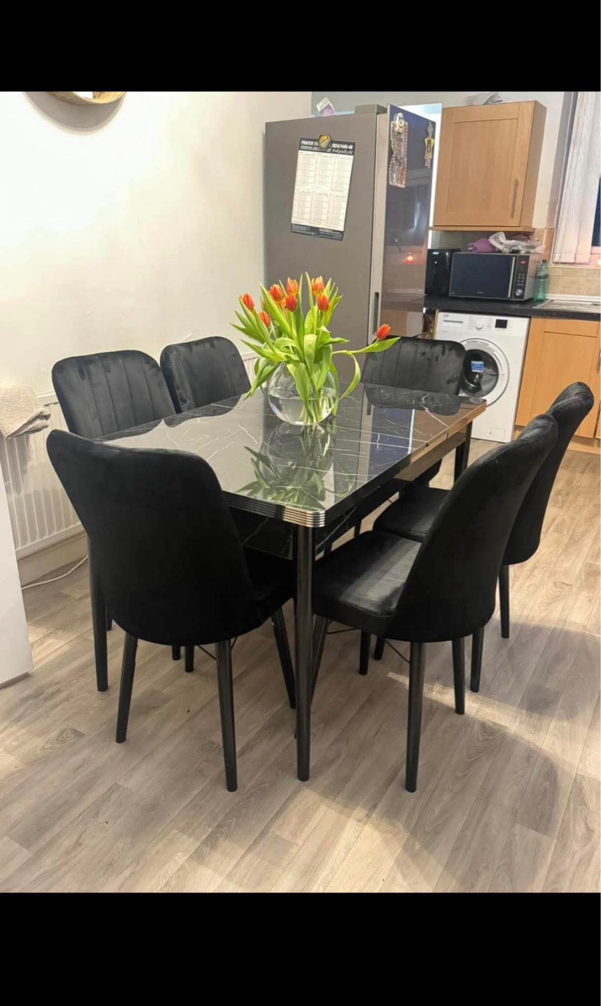 Modern Wooden Dining Table Set with 4 Chairs