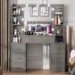 Modern Black Dressing Table with LED Mirror, 6 Drawers &amp; Storage Shelves