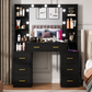 Modern Black Dressing Table with LED Mirror, 6 Drawers &amp; Storage Shelves