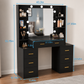 Modern Black Dressing Table with LED Mirror, 6 Drawers &amp; Storage Shelves