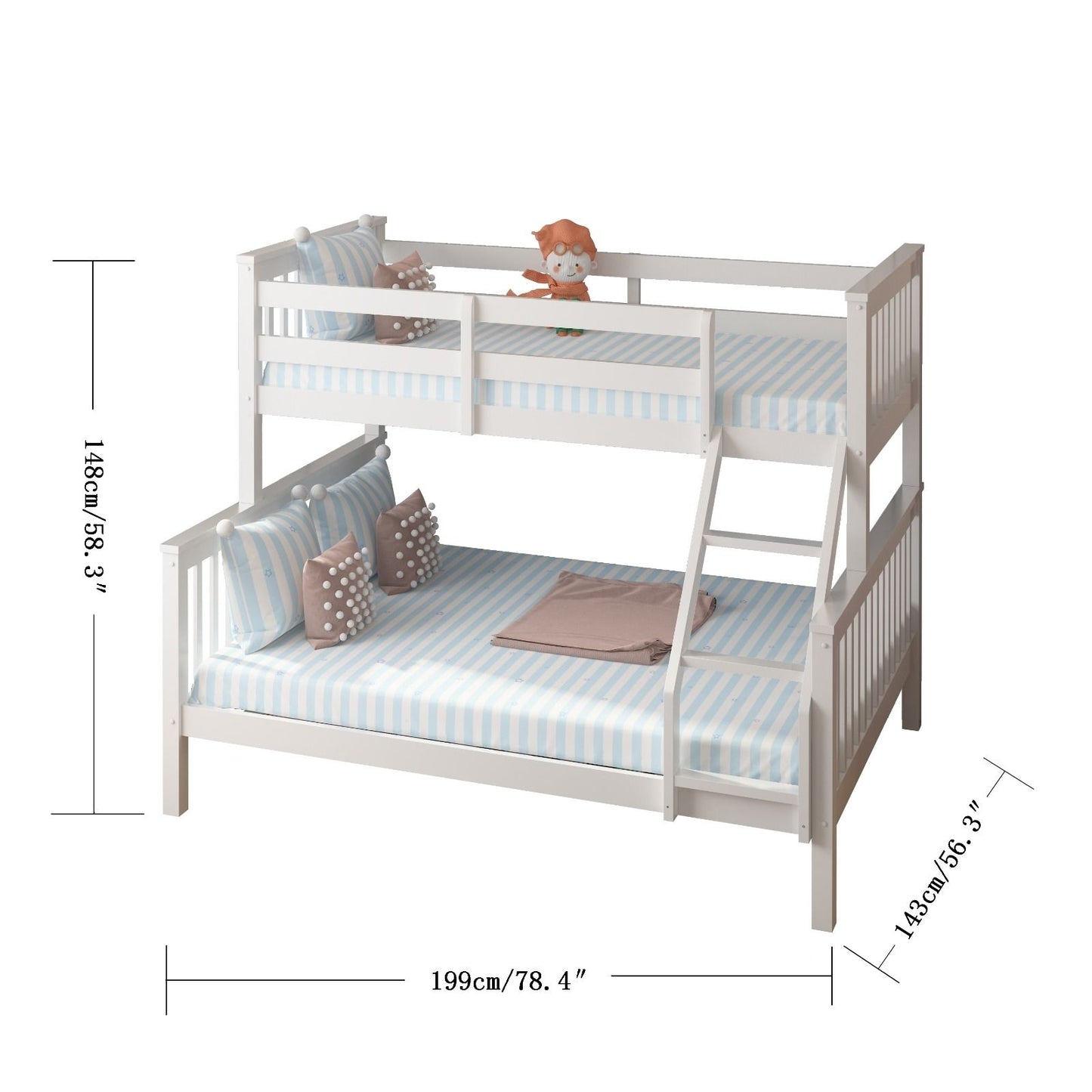 Modern Trio Wooden Bunk Bed with Triple Sleeping Space