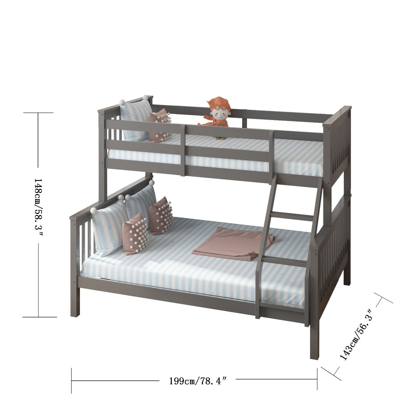 Modern Trio Wooden Bunk Bed with Triple Sleeping Space
