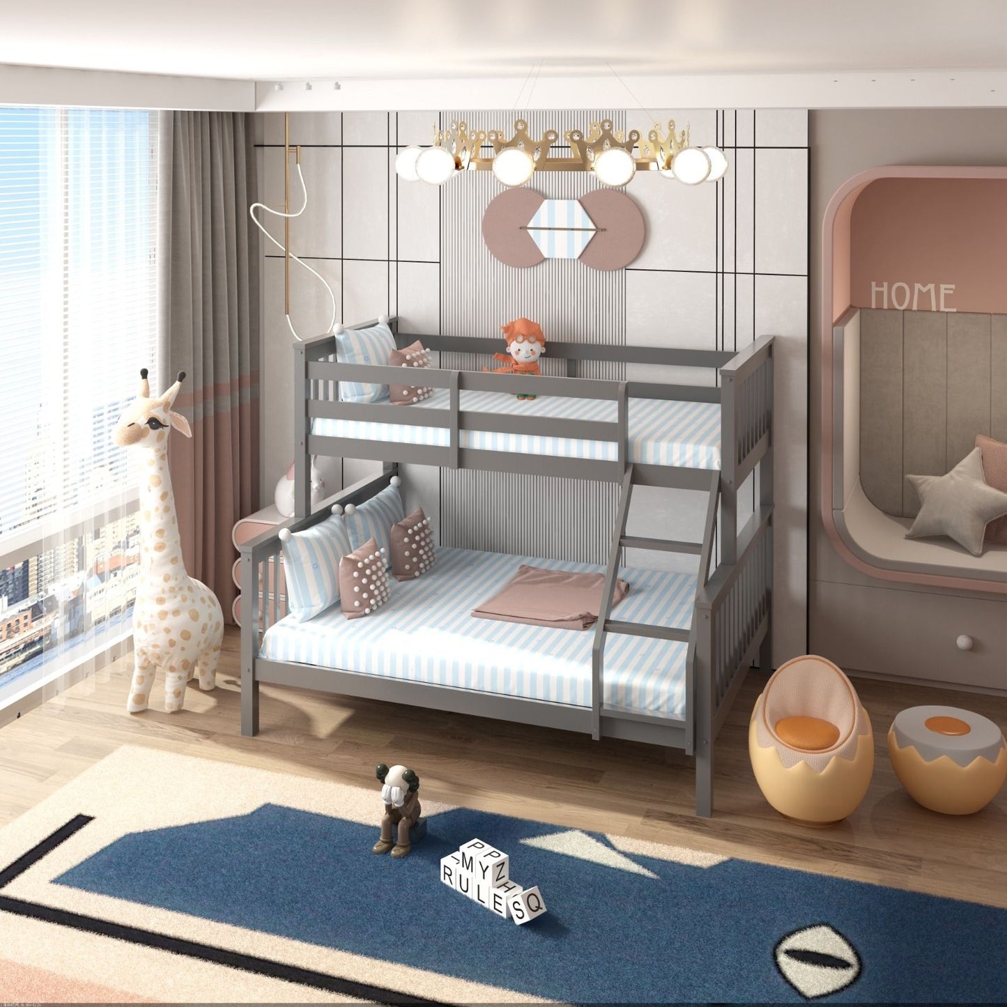 Modern Trio Wooden Bunk Bed with Triple Sleeping Space