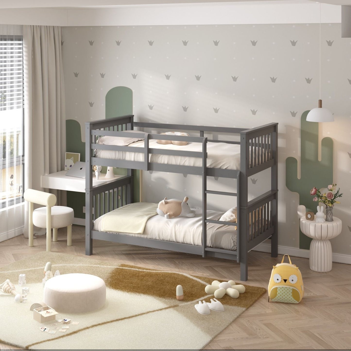 Modern Single Wooden Bunk Bed with Sturdy Frame