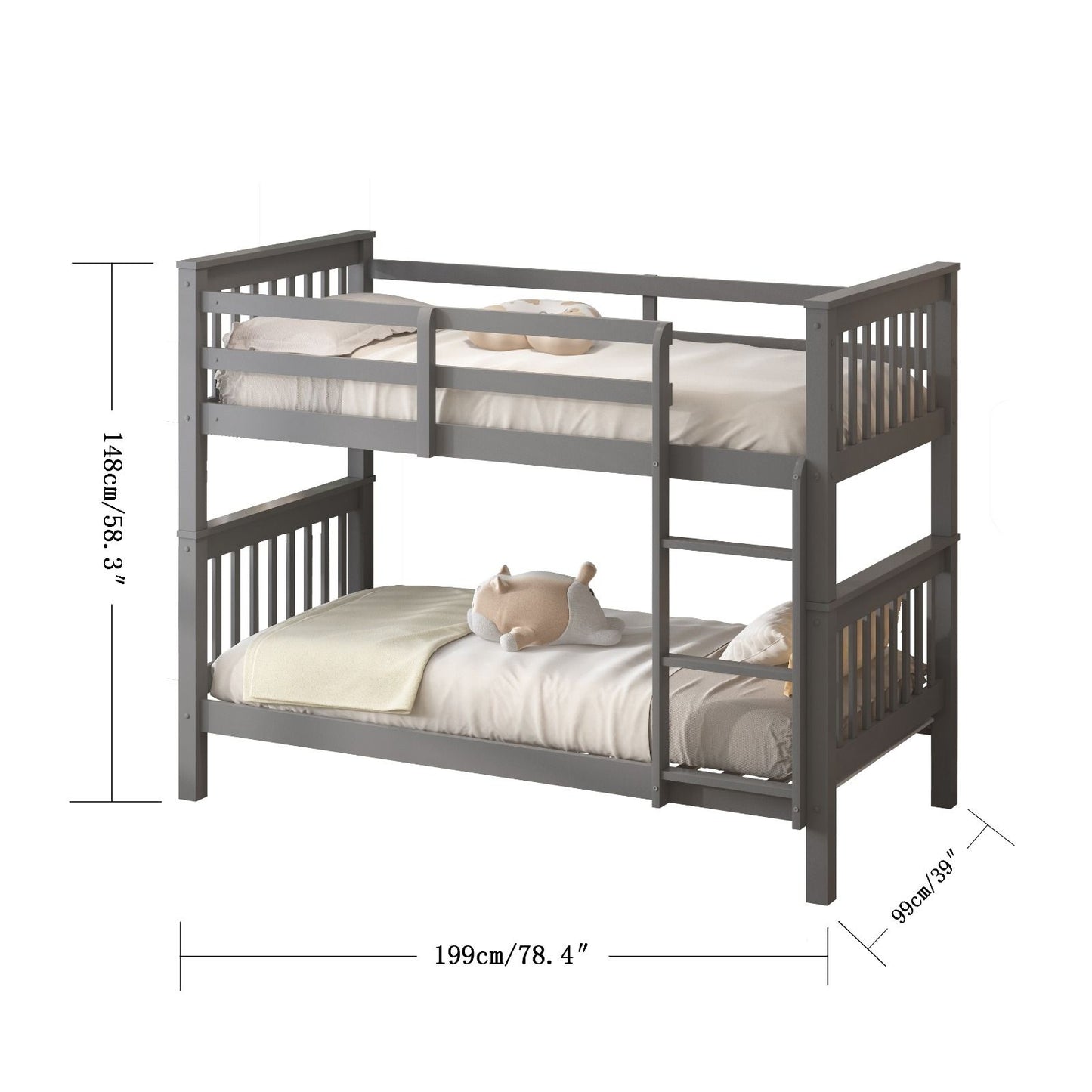 Modern Single Wooden Bunk Bed with Sturdy Frame