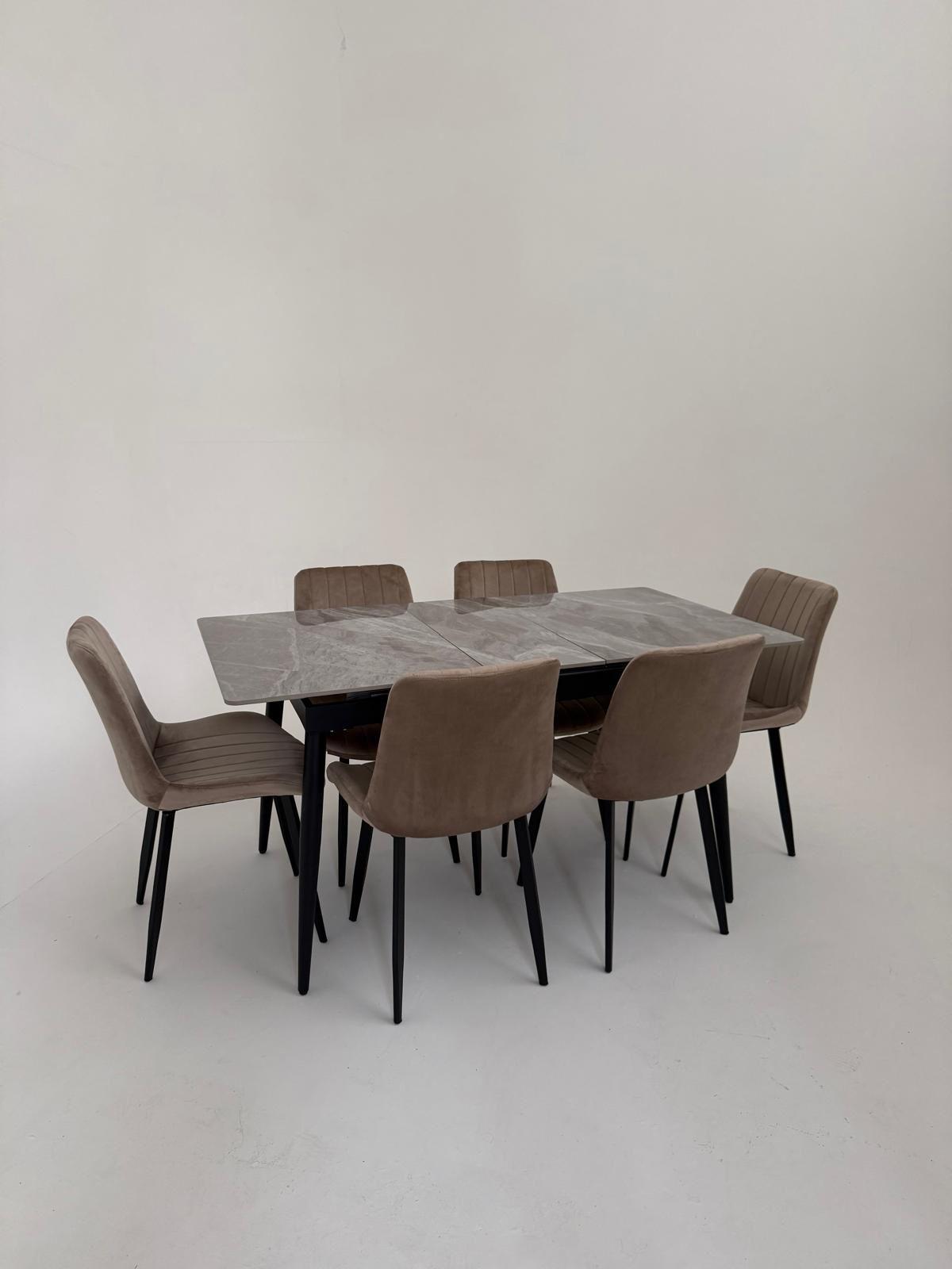 Modern Ceramic Dining Table Set with 6 Chairs