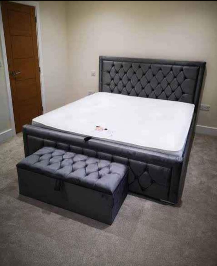 Modern Double Frame Storage Bed with Hydraulic Lift-Up Design