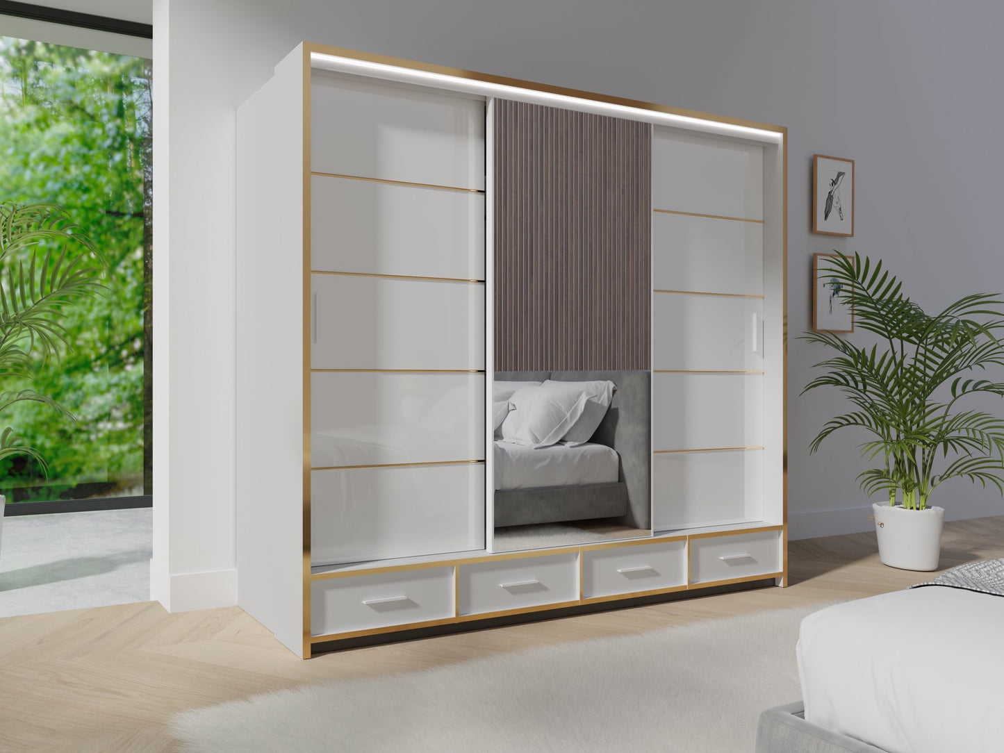 Florence 256cm High Gloss Wardrobe