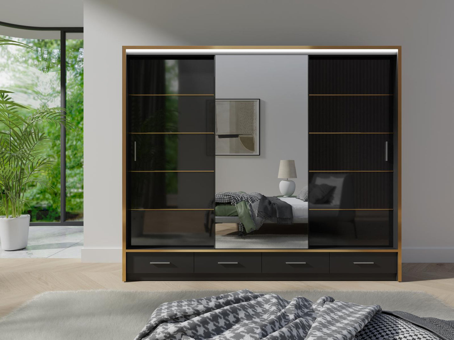 Florence 256cm High Gloss Wardrobe
