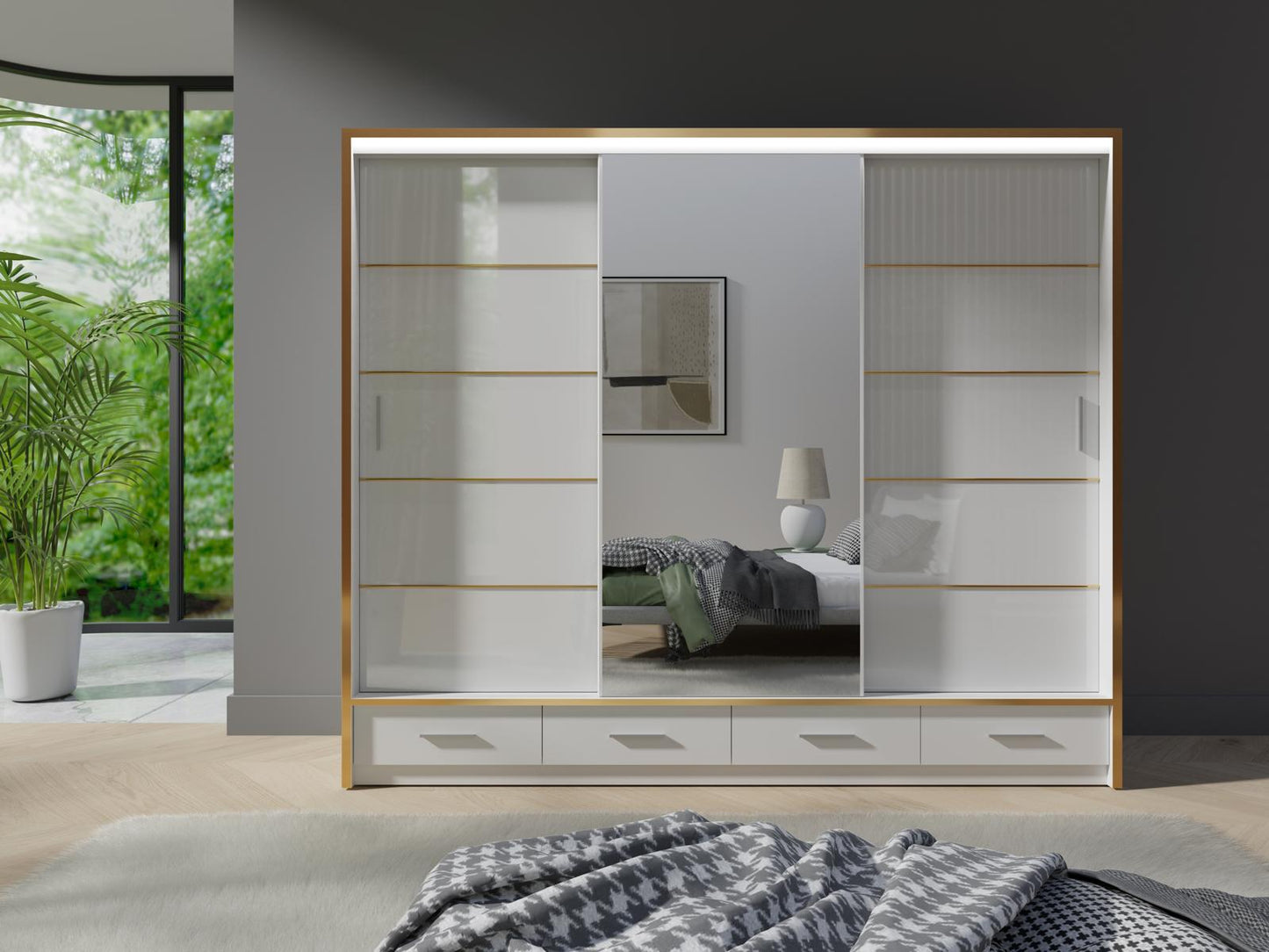 Florence 256cm High Gloss Wardrobe