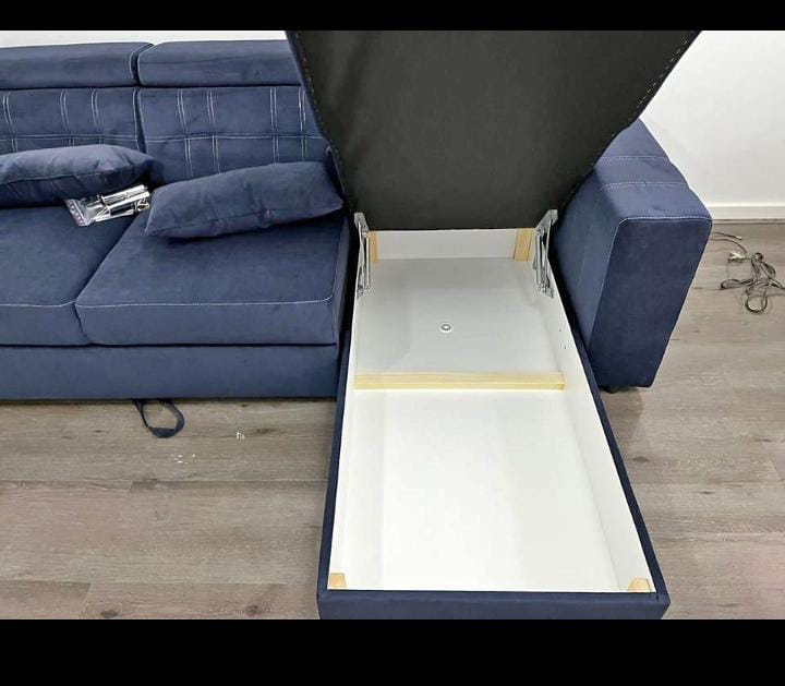 Modern L-Shaped Single Frame Sofa Bed with Adjustable Headrests